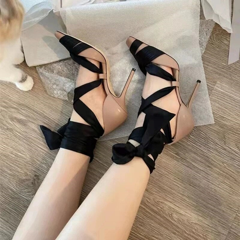 Shoes Square Head Cross Strap Stiletto - Laxe Online